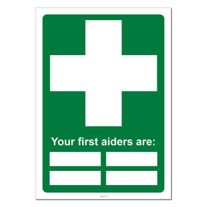 Your First Aiders Are: Safety Sign