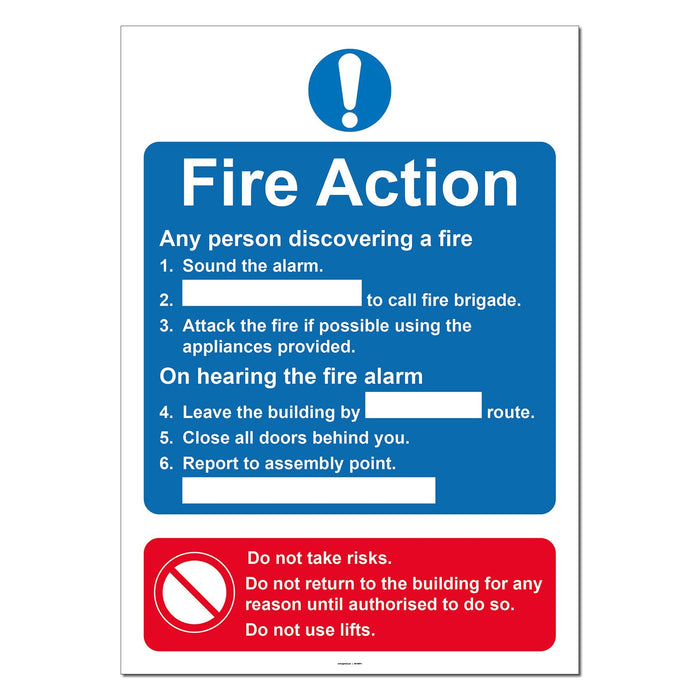 Fire Action Notice Safety Sign (Dry Wipe)