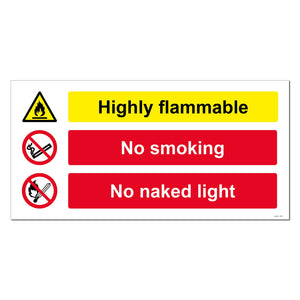 Highly Flammable, No Smoking, No Naked Light Safety Sign